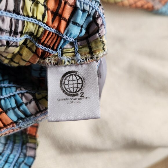 GANNI Shirred Puff Sleeve Seersucker Top in Pastel Check - US 4 (S) - Picture 13 of 16